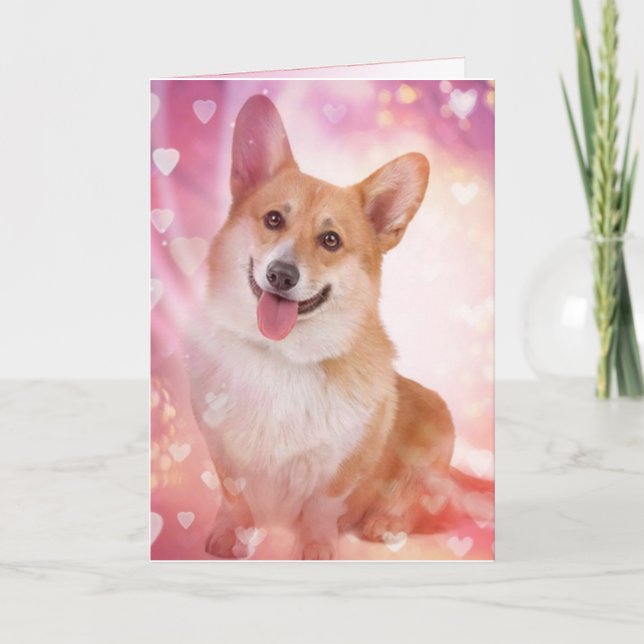Cartes Pour Fêtes Annuelles Corgi souriant avec Coeurs Valentine (Devant)