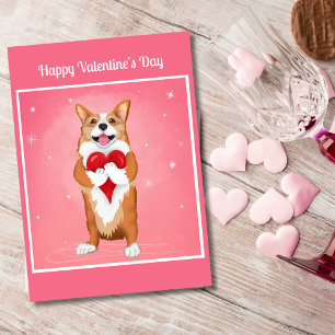 Cartes Pour Fêtes Annuelles Corgi tenant un cœur Joyeuse Saint-Valentin
