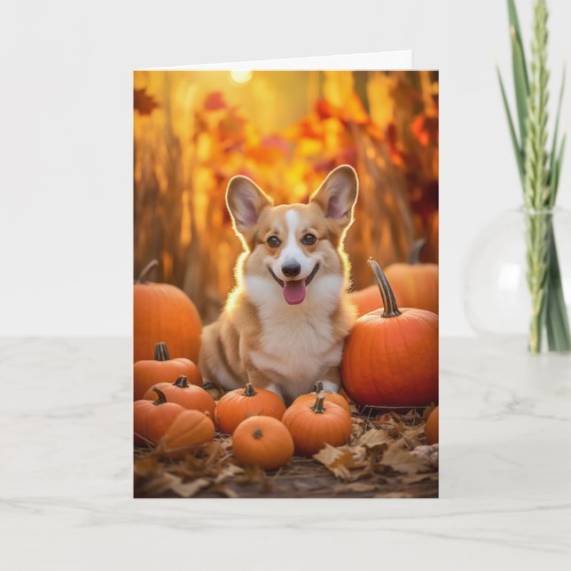 Cartes Pour Fêtes Annuelles Corgi Thanksgiving (Devant)