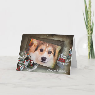 Cartes Pour Fêtes Annuelles Corgi tricolore de vacances dans un cadre en bois
