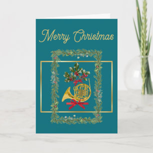 Cartes Pour Fêtes Annuelles Corne française élégante Noël sarcelle