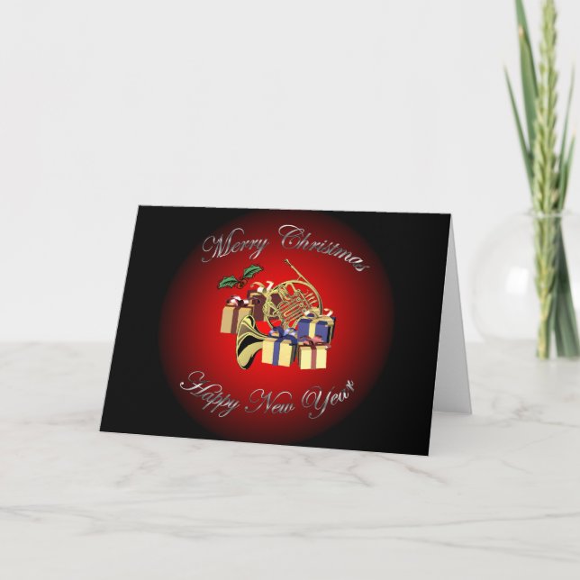 Cartes Pour Fêtes Annuelles Corne Française ~ "Joyeux Noël & Bonne Année" (Devant)