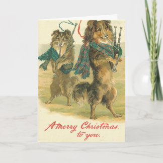 Cartes Pour Fêtes Annuelles Cornemuse jouant le Joyeux Noël de chiens à vous