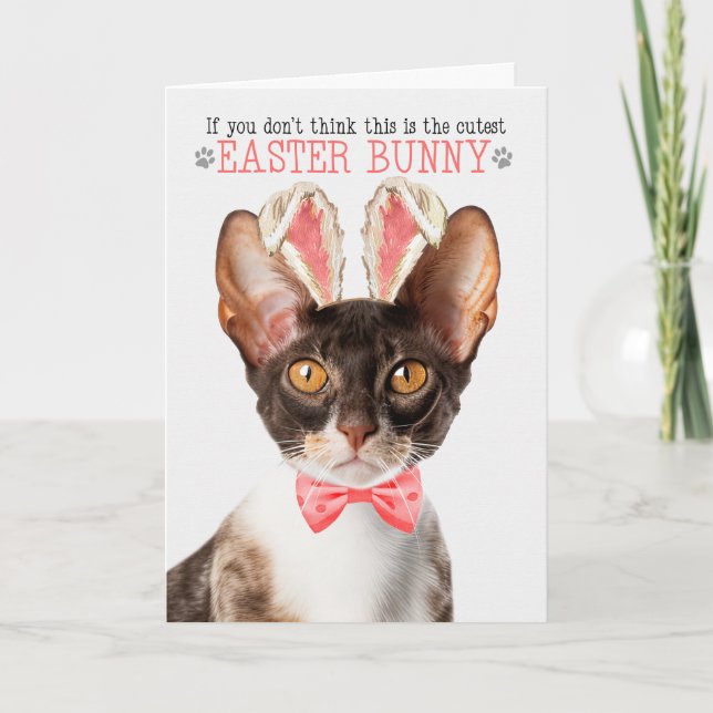 Cartes Pour Fêtes Annuelles Cornish Rex Cat en Lapin Oreilles pour Pâques (Devant)