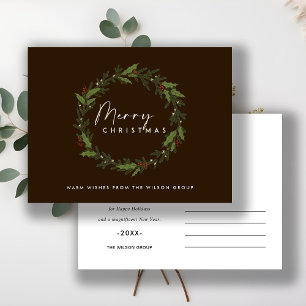 CARTES POUR FÊTES ANNUELLES CORPORATE COCO BROWN HOLLY BERRY WREATH NOËL