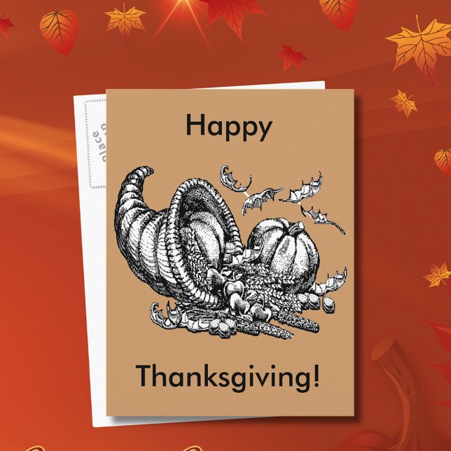 Cartes Pour Fêtes Annuelles Corucopia Line Art Thankesgiving (Cornucopia Line Art Thanksgiving Holiday Postcard)