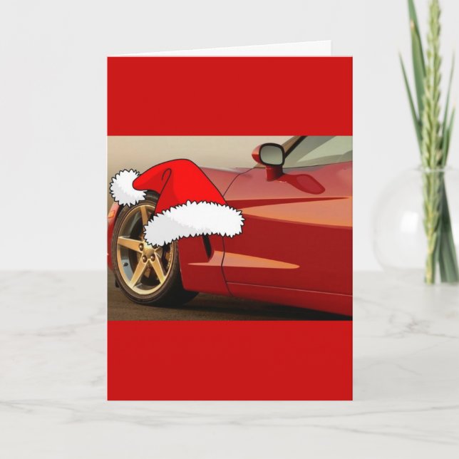 Cartes Pour Fêtes Annuelles Corvette rouge de Noël (Devant)