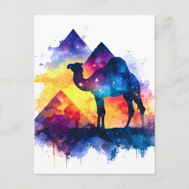 Cartes Pour Fêtes Annuelles Cosmic Starry Nuit Camel égyptien Paysage (Devant)