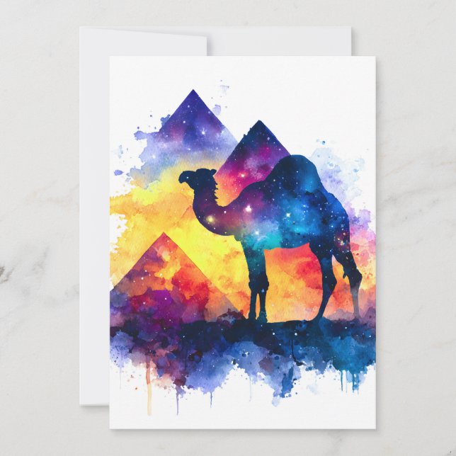 Cartes Pour Fêtes Annuelles Cosmic Starry Nuit Camel égyptien Paysage (Devant)