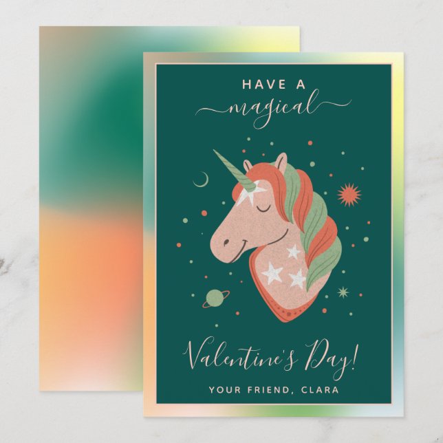 Cartes Pour Fêtes Annuelles Cosmic Unicorn enfants classe Valentine's Day Star (Devant / Derrière)