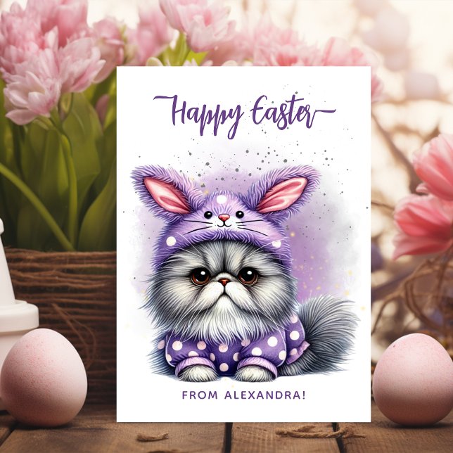 Cartes Pour Fêtes Annuelles Costume de lapin mignon et mignon violet joyeux Pâ (Créateur téléchargé)