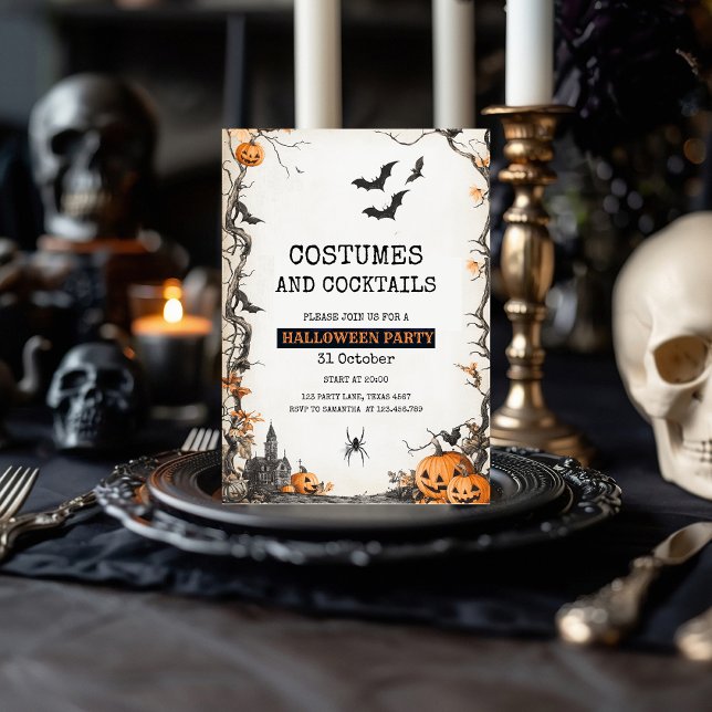 Cartes Pour Fêtes Annuelles Costumes et Cocktails Soirée d'Halloween terrifian (Créateur téléchargé)