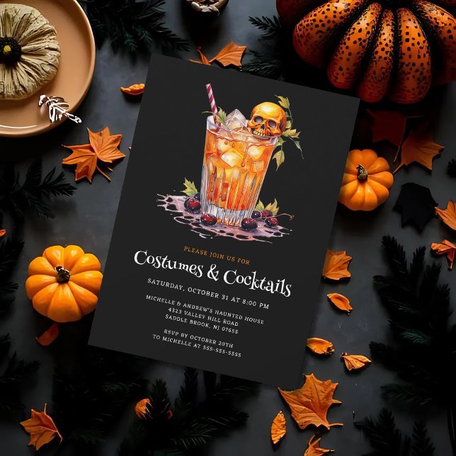 Cartes Pour Fêtes Annuelles Costumes et cocktails verre de crâne fête d'Hallow (Créateur téléchargé)