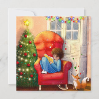 Cartes Pour Fêtes Annuelles Cosy Capers : Un Page-Turner en pyjama avec un Fox