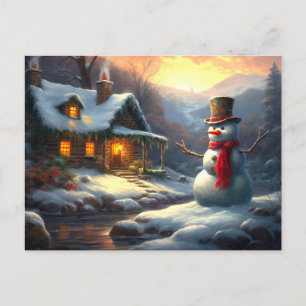 Cartes Pour Fêtes Annuelles Cosy Christmas Cottage & Snowman   hiver vintage