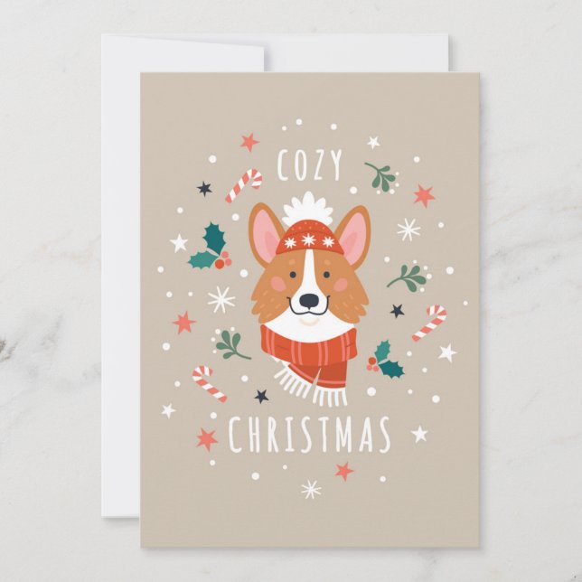 Cartes Pour Fêtes Annuelles Cosy Corgi - Noël chaud (Devant)