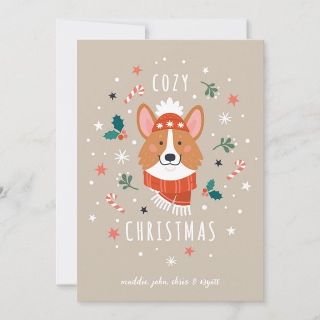Cartes Pour Fêtes Annuelles Cosy Corgi - Noël chaud (Devant)