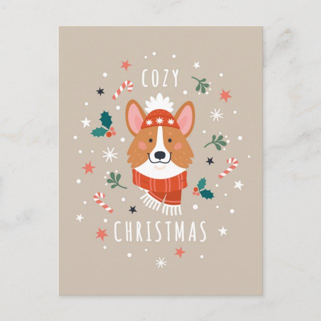 Cartes Pour Fêtes Annuelles Cosy Corgi - Noël chaud (Devant)