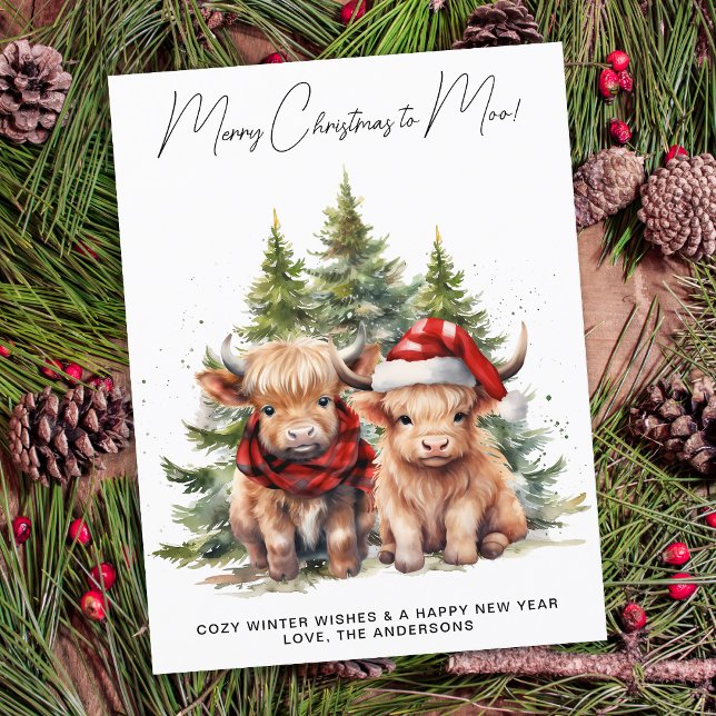 Cartes Pour Fêtes Annuelles Cosy Highland Cow Farm Animaux Joyeux Noël (Créateur téléchargé)