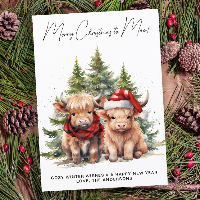 Cartes Pour Fêtes Annuelles Cosy Highland Cow Farm Animaux Joyeux Noël (Créateur téléchargé)