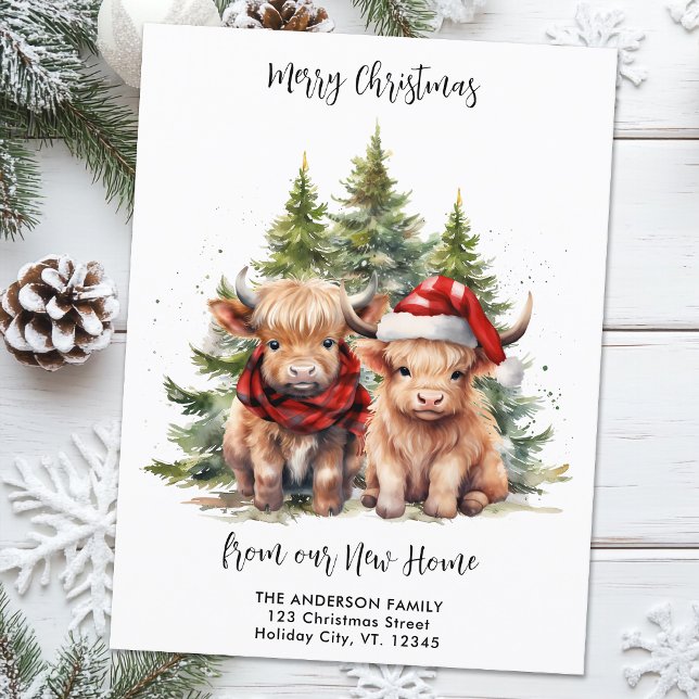 Cartes Pour Fêtes Annuelles Cosy Highland Cow Nouvelle adresse Christmas Movin (Créateur téléchargé)