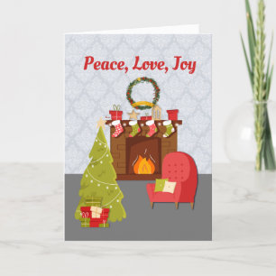 Cartes Pour Fêtes Annuelles Cosy Living Room, Christmas, Peace Love Joy