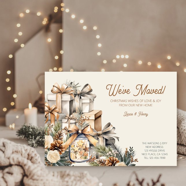 Cartes Pour Fêtes Annuelles Cosy Neutral Nous avons déménagé Noël (Rustic We've Moved Christmas Card from the Holiday Moving Announcements Collection by Darling & May)