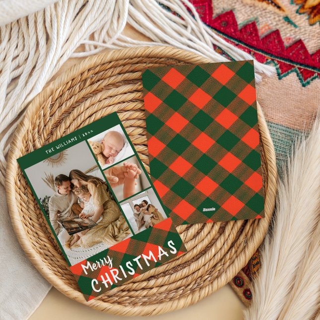 Cartes Pour Fêtes Annuelles Cosy Plaid Family Collage Joyeux Noël (Créateur téléchargé)