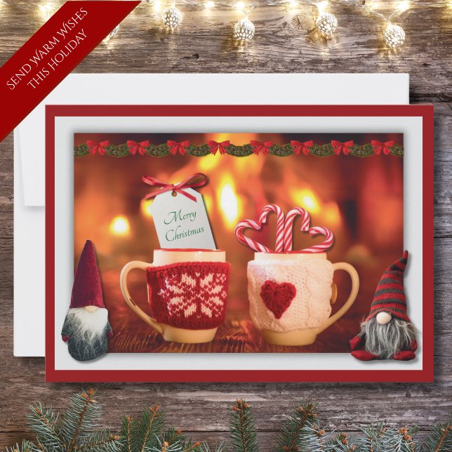 Cartes Pour Fêtes Annuelles Cosy Red Festie Gnome Christmas Flat Holiday Card (Cozy Red Festive Gnome Flat Christmas Card Front)