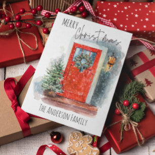 Cartes Pour Fêtes Annuelles Cosy rustique ferme Pays Aquarelle Noël