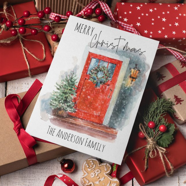 Cartes Pour Fêtes Annuelles Cosy rustique ferme Pays Aquarelle Noël (Créateur téléchargé)