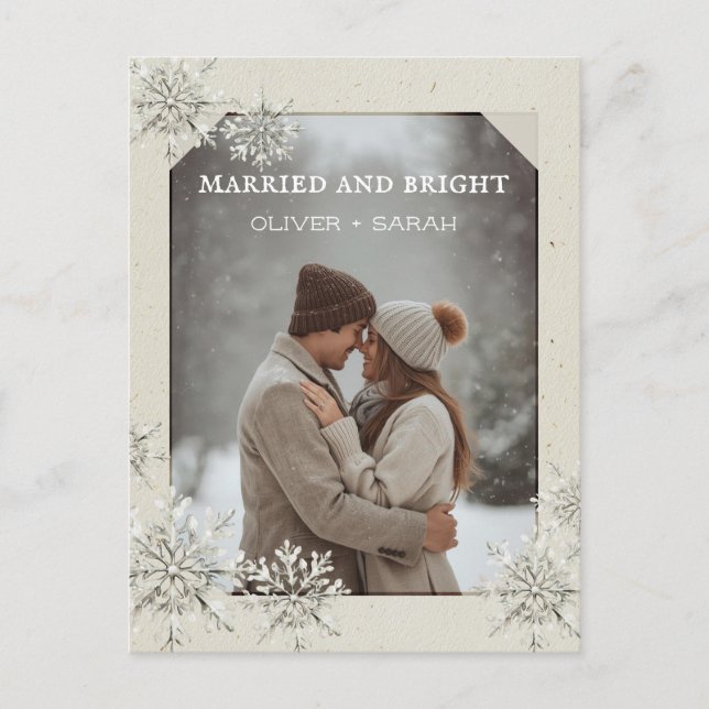 Cartes Pour Fêtes Annuelles Cosy Snowflake marié et brillant photo de couple (Devant)
