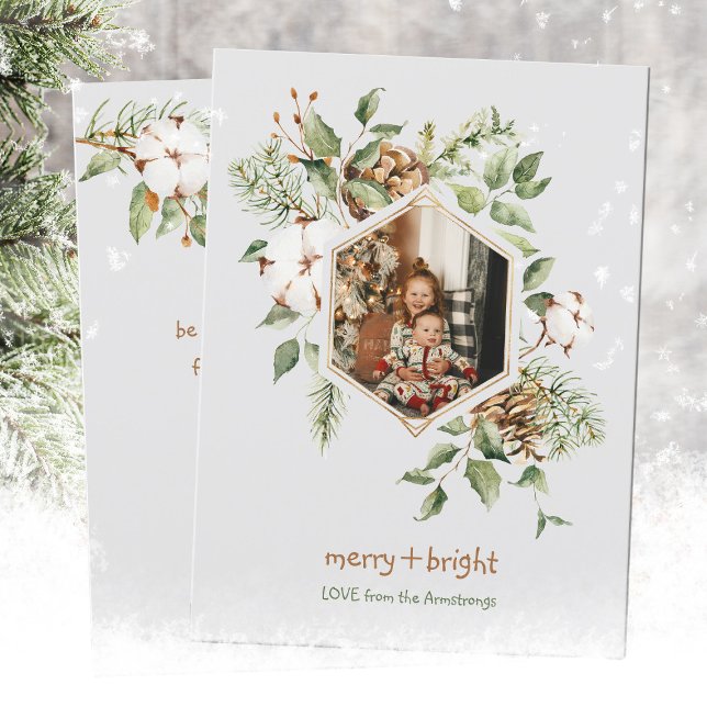 Cartes Pour Fêtes Annuelles Coton botanique Merry Bright Photo (Botanical Cotton Merry Bright Photo Holiday Card ©Susanne Sachers - Sunny Mind Design 🌞)