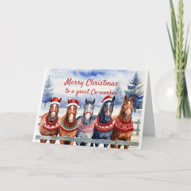 Cartes Pour Fêtes Annuelles Cotravailleur de Noël du groupe Animal Horse (Devant)
