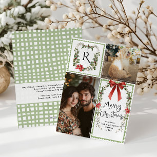 Cartes Pour Fêtes Annuelles Cottage Core Bow Monogramme Joyeux Noël 2 Photo