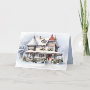 Cartes Pour Fêtes Annuelles Cottage De Noël Avec Flambeaux De Neige