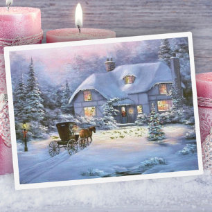 Cartes Pour Fêtes Annuelles Cottage de Noël d'hiver