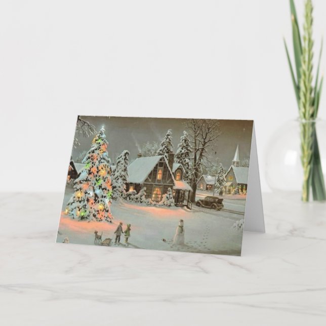 Cartes Pour Fêtes Annuelles Cottage de Noël Vintage (Devant)