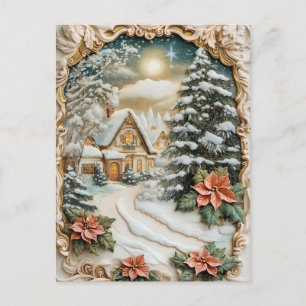 Cartes Pour Fêtes Annuelles Cottage de Noël Vintage aux fleurs de Poinsettia