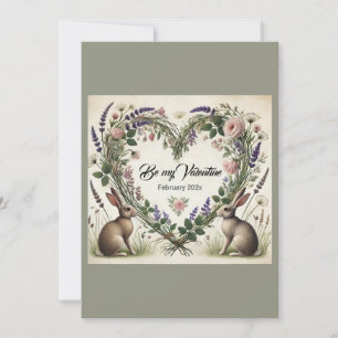 Cartes Pour Fêtes Annuelles Cottagecore "Floral Heart & Bunnies" Appartement d