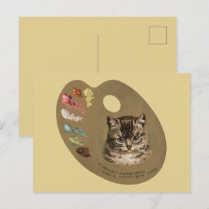 Cartes Pour Fêtes Annuelles Cottagecore victorien vintage Artiste de chat de N