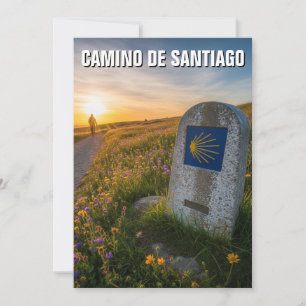 Cartes Pour Fêtes Annuelles Coucher de soleil de Camino de Santiago Hiker