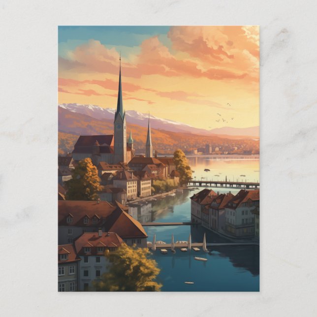 Cartes Pour Fêtes Annuelles Coucher de soleil doré sur Zurich (Devant)