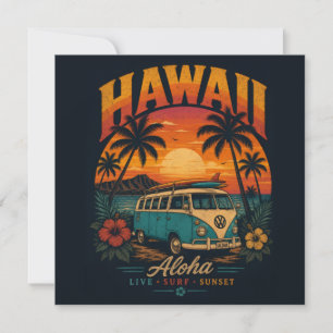 Cartes Pour Fêtes Annuelles Coucher de soleil hawaïen vintage Palmiers Planche