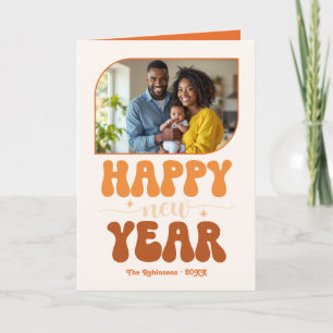Cartes Pour Fêtes Annuelles Coucher de soleil lueur Bonne Année Rétro Groovy P