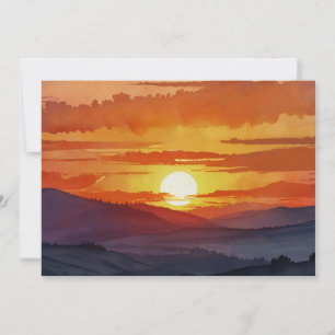 Cartes Pour Fêtes Annuelles Coucher de soleil Montagne fumée Belle aquarelle  