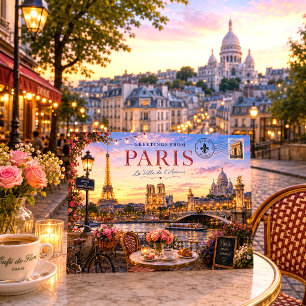 Cartes Pour Fêtes Annuelles Coucher de soleil romantique vintage Paris Skyline