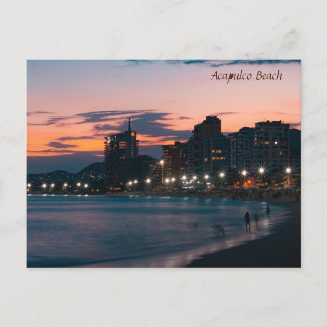 Cartes Pour Fêtes Annuelles Coucher de soleil sur la plage d'Acapulco (Devant)