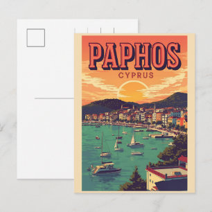 Cartes Pour Fêtes Annuelles Coucher de soleil sur la plage de Paphos, souvenir