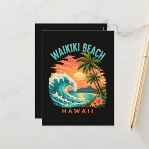 Cartes Pour Fêtes Annuelles Coucher de soleil tropical à Waikiki Beach Hawaï